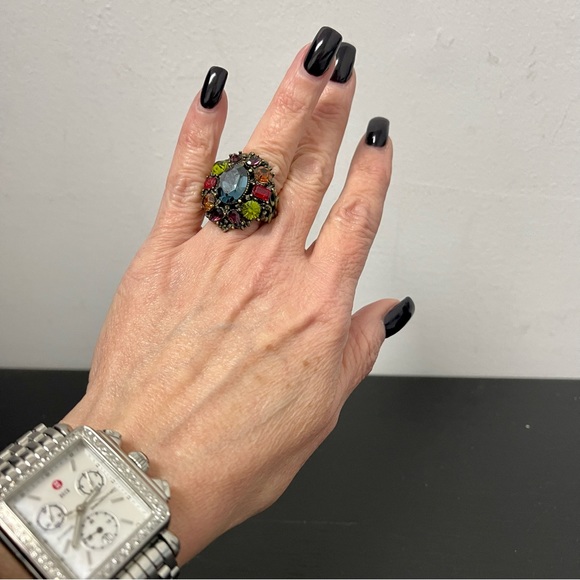 SWEET ROMANCE | Multi Colored Gems Stone Statement Cocktail Ring Ooen Shank - Picture 4 of 8